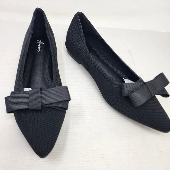 New Black Ballet Flats Breatable Fabric Pointed Toe Work Office Slipons Size 8 - Picture 4 of 10